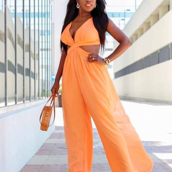 Pants - ORANGE WIDE LEG JUMPSUIT